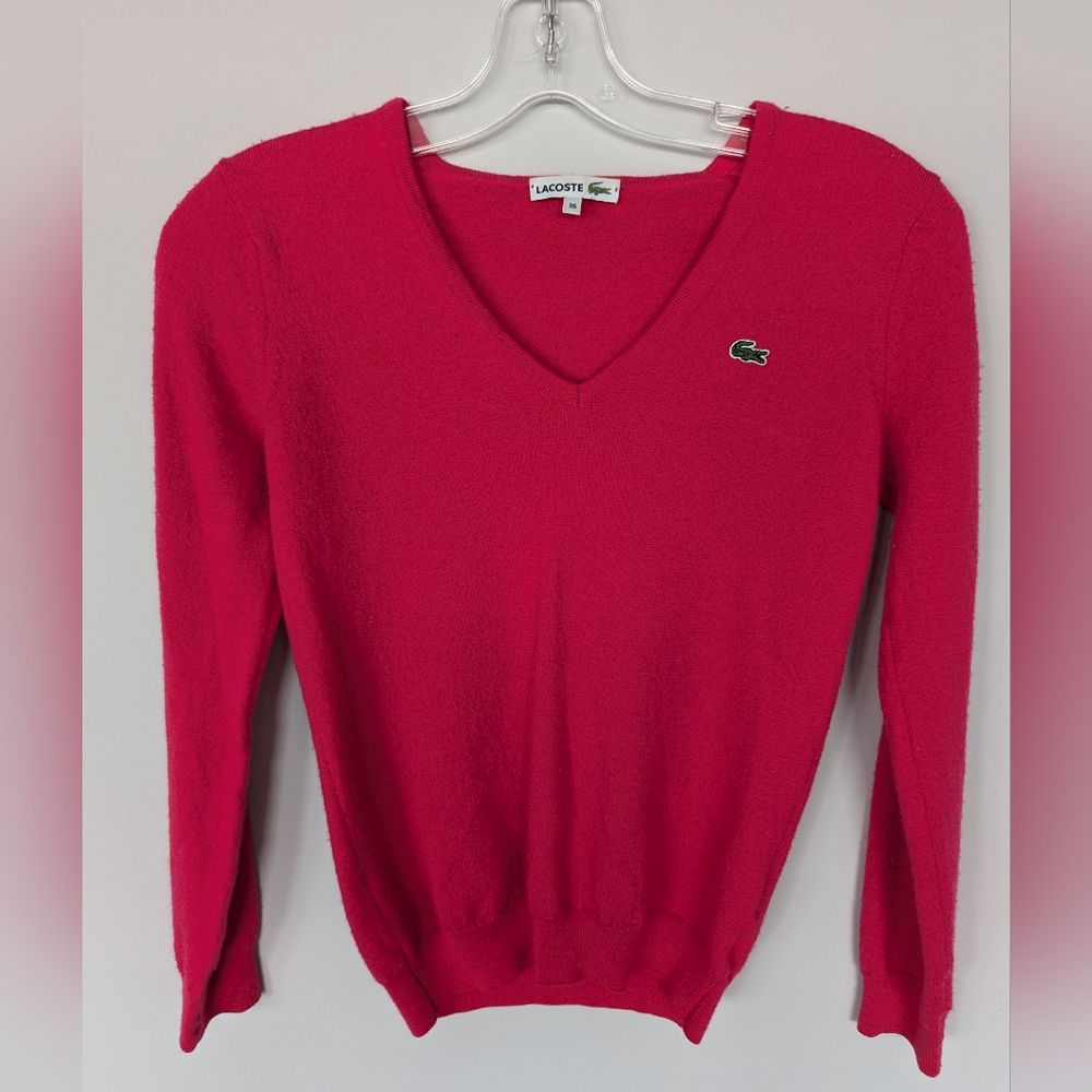 Lacoste Red V-Neck Sweater Fitted Style